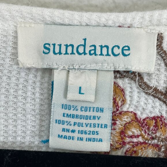Sundance Womens Large White Floral Embroidered Waffle Knit Long Sleeve Top - Picture 3 of 9